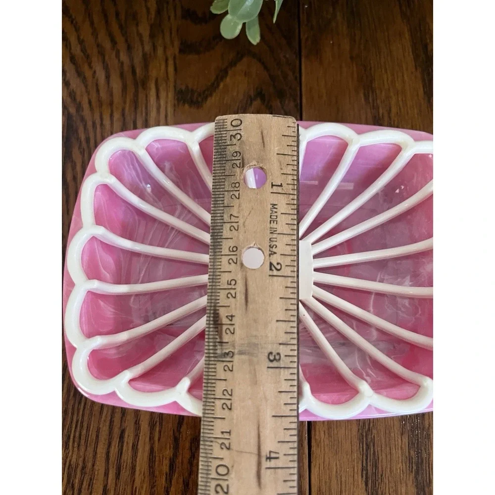 Vintage 60s Pink White Marbled Plastic Soap Dish Removable Drain Tray Retro New